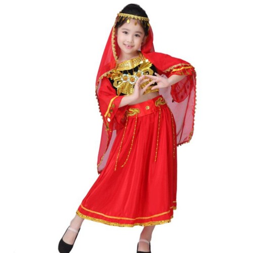 Children's Chinese folk dance  Xinjiang dance costume girls Uygur belly indian dance performance dress minority Indian dance performance clothing